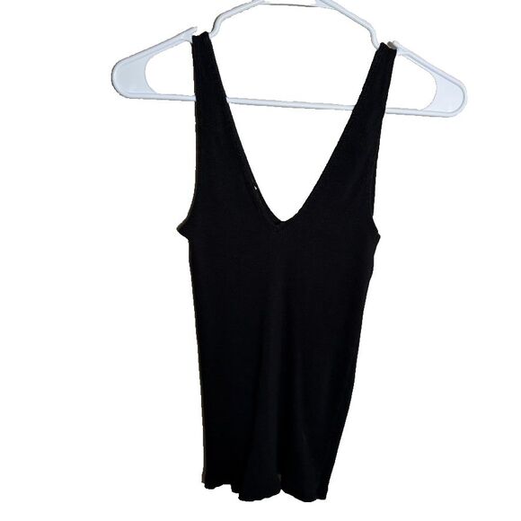 Express One Eleven Tank Top Women's Small Black Ribbed V-Neck Sleeveless - Picture 2 of 7